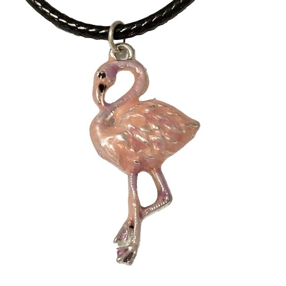 Silver Pink Flamingo Necklace 17-19" Island Beach Tropical Bird Plated Pendant - Picture 1 of 8